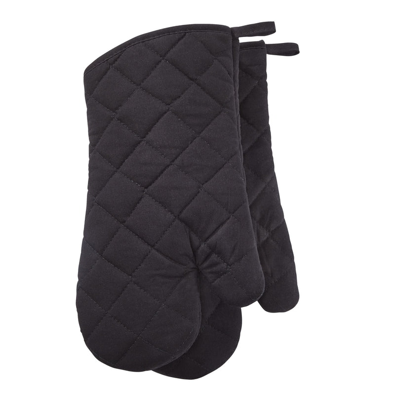 Cotton Oven Mitt Set, Black, with Hanging Loops, 2-pc, Machine Washable H4324