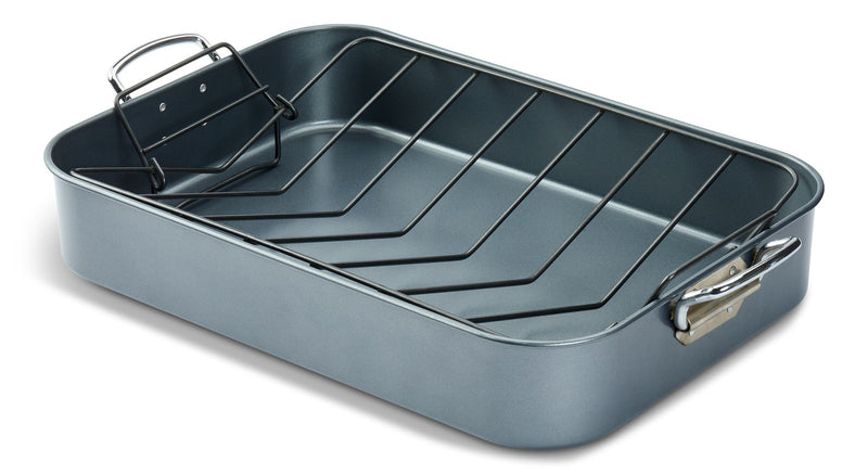 Heavy-Duty Grey Non-Stick Roaster with Handle and Rack, 17-in K1481