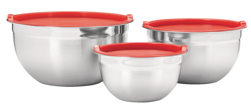 Stainless Steel Mixing Bowls with Plastic Lids, 3-pk B8594