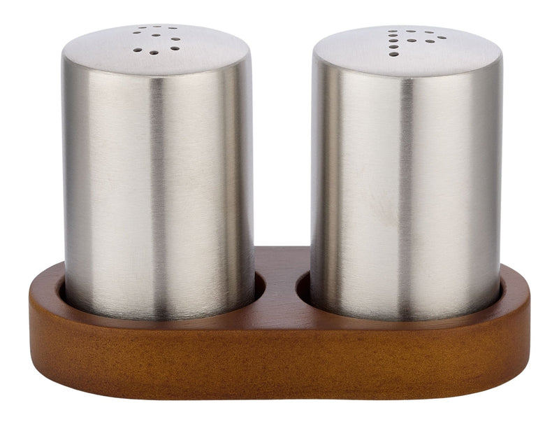 Stainless Steel Salt & Pepper Shaker Set with Tray I8239
