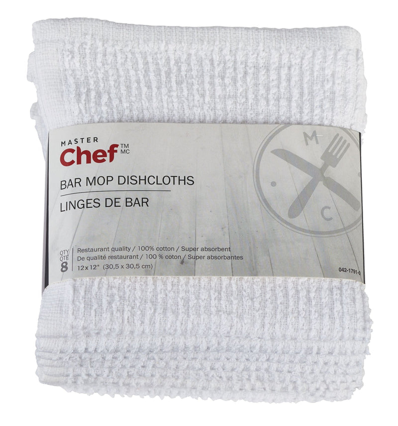 Terry Cotton Bar Mop Dishcloths, 16-in x 19-in, White, Reusable, 4-pk Q4473