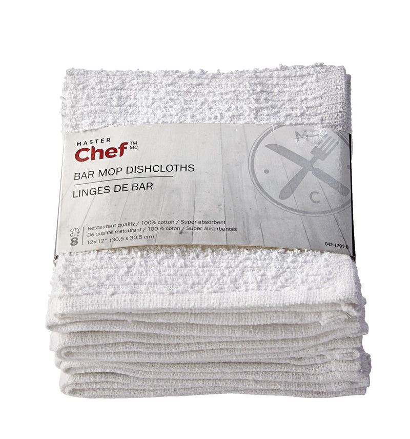 Terry Cotton Bar Mop Dishcloths, Reusable, 12-in x 12-in, 8-pk, White D4074