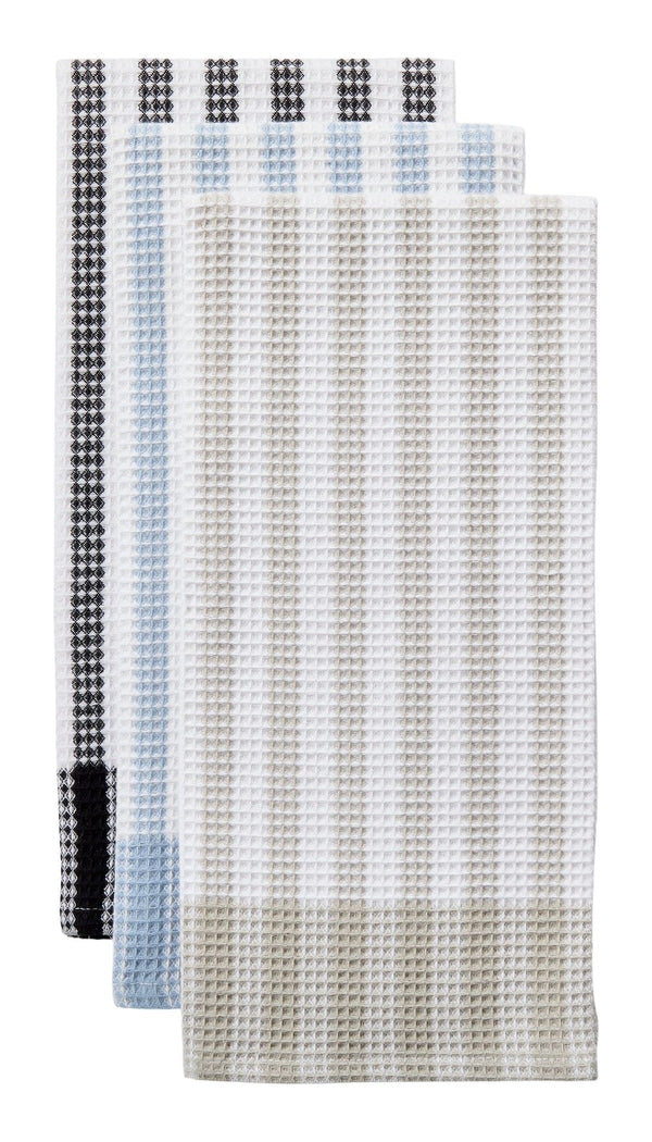 Waffle Checkered Cotton Kitchen Towels, Black/Grey/Blue, 20-in x 30-in, 6-pk Q7906