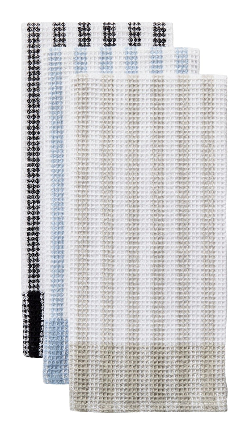 Waffle Checkered Cotton Kitchen Towels, Black/Grey/Blue, 20-in x 30-in, 6-pk Q7906