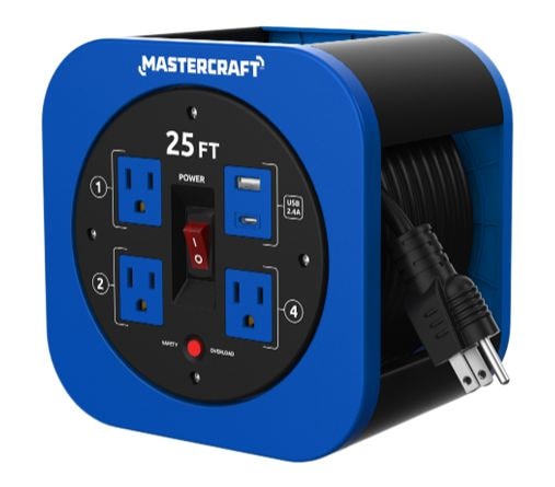 25-ft 13A 3-Outlet/1 USB-A and 1 USB-C Extension Cord Reel Z7128