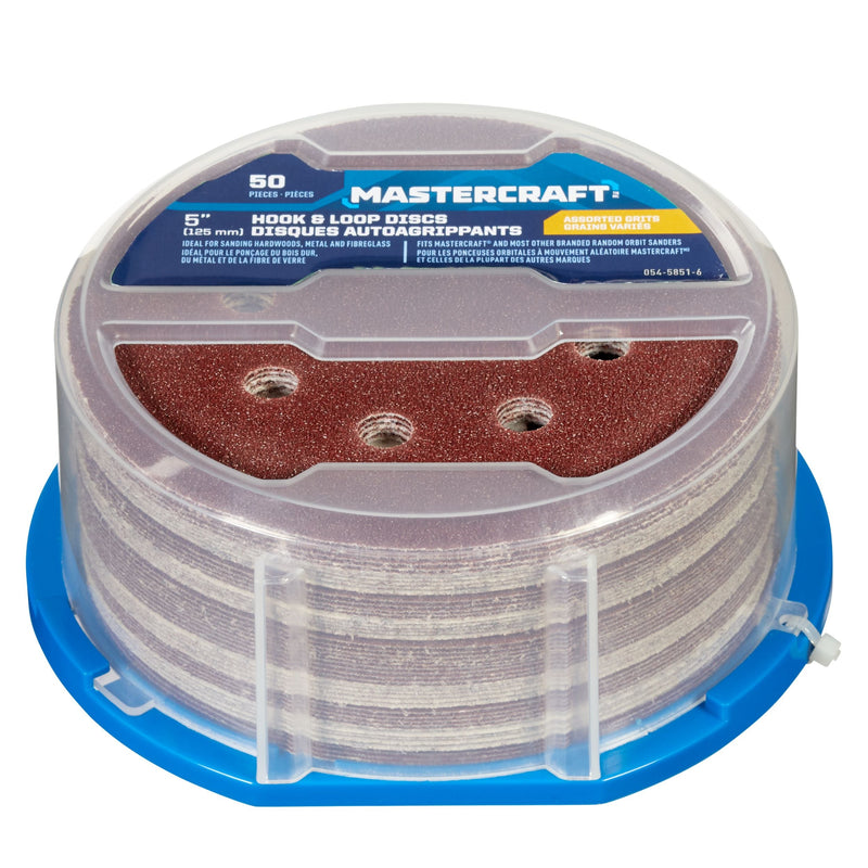 5-in Assorted Grit Hook & Loop Aluminum Oxide 8-Hole Sanding Disc Set for Wood, Metal, 50-pc C4358
