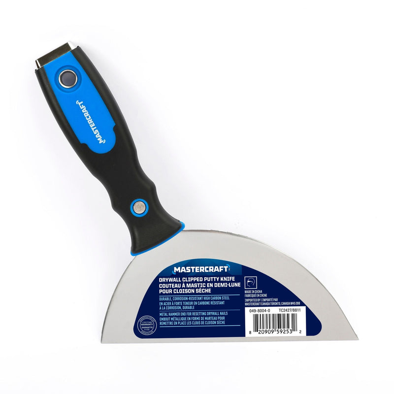 Clipped Joint Carbon Steel Drywall Knife with Soft Grip & Hammer End, 6-in B6653