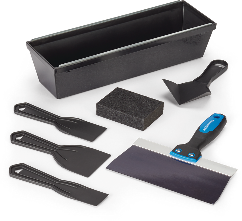 DIY Drywall Set with Mud Pan, Taping Knife, Corner Tool, Putty Knife & Sponge, 7-pc K7006