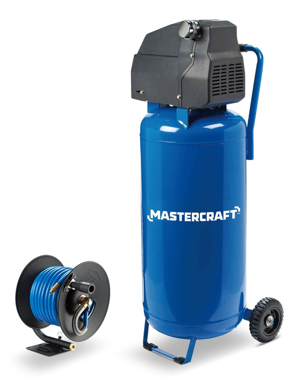 Oil-Free Vertical 20-Gallon Air Compressor with Bonus Hose Reel, 135-PSI, 2HP E7873