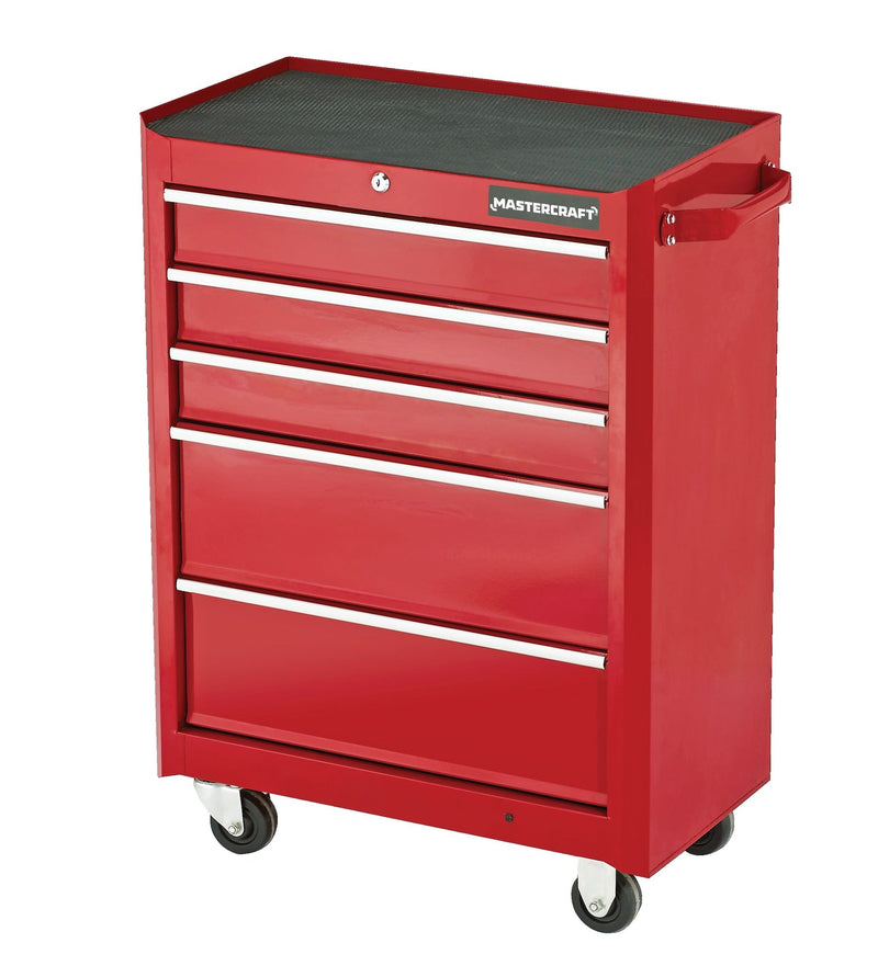 Rolling Tools Storage Cabinet with 5 Drawers, Deep Red, 24-in S3334