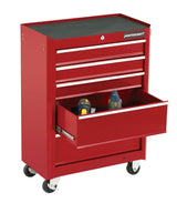 Rolling Tools Storage Cabinet with 5 Drawers, Deep Red, 24-in