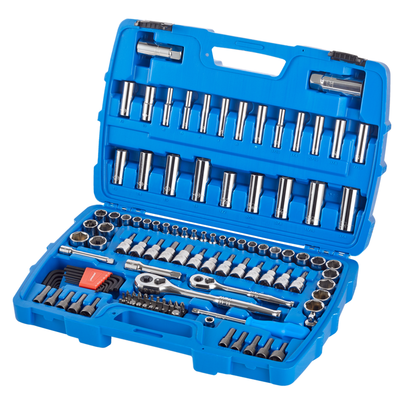 Socket Set, 128-pc, SAE / Metric, CRV, Nickel-Chrome Plating P4218
