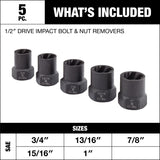 1/2-in Drive Impact Bolt & Nut Remover Set, 5-pc