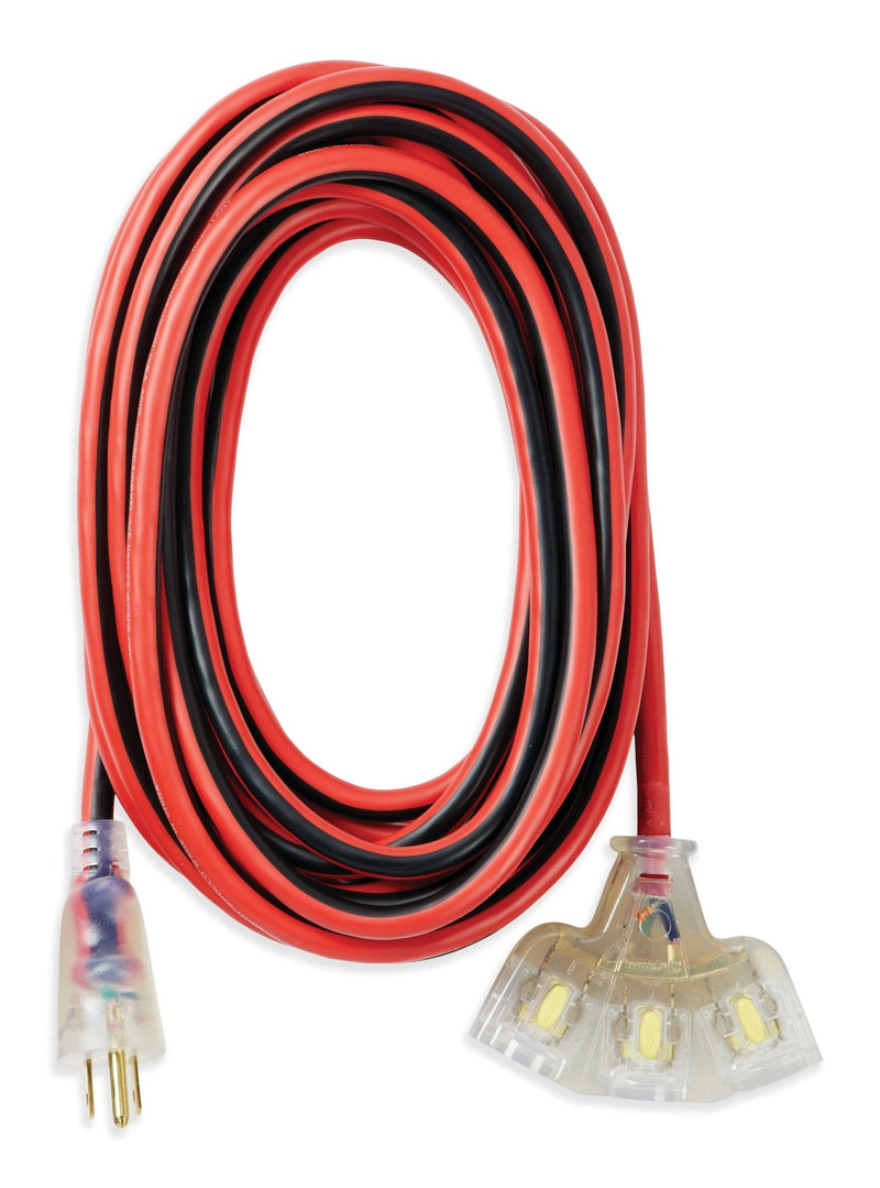 25-ft 14/3 Outdoor Extension Cord with 3 Grounded Outlets, Lighted End and Locking Connector, Hi-Visibility D0123