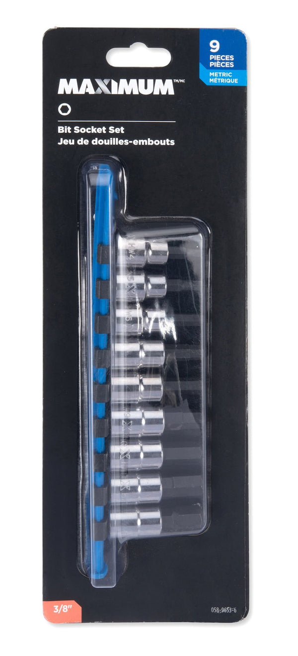 3/8-in Drive Hex Bit Socket Set, Chrome-Plated, 9-pc, Metric Q9256
