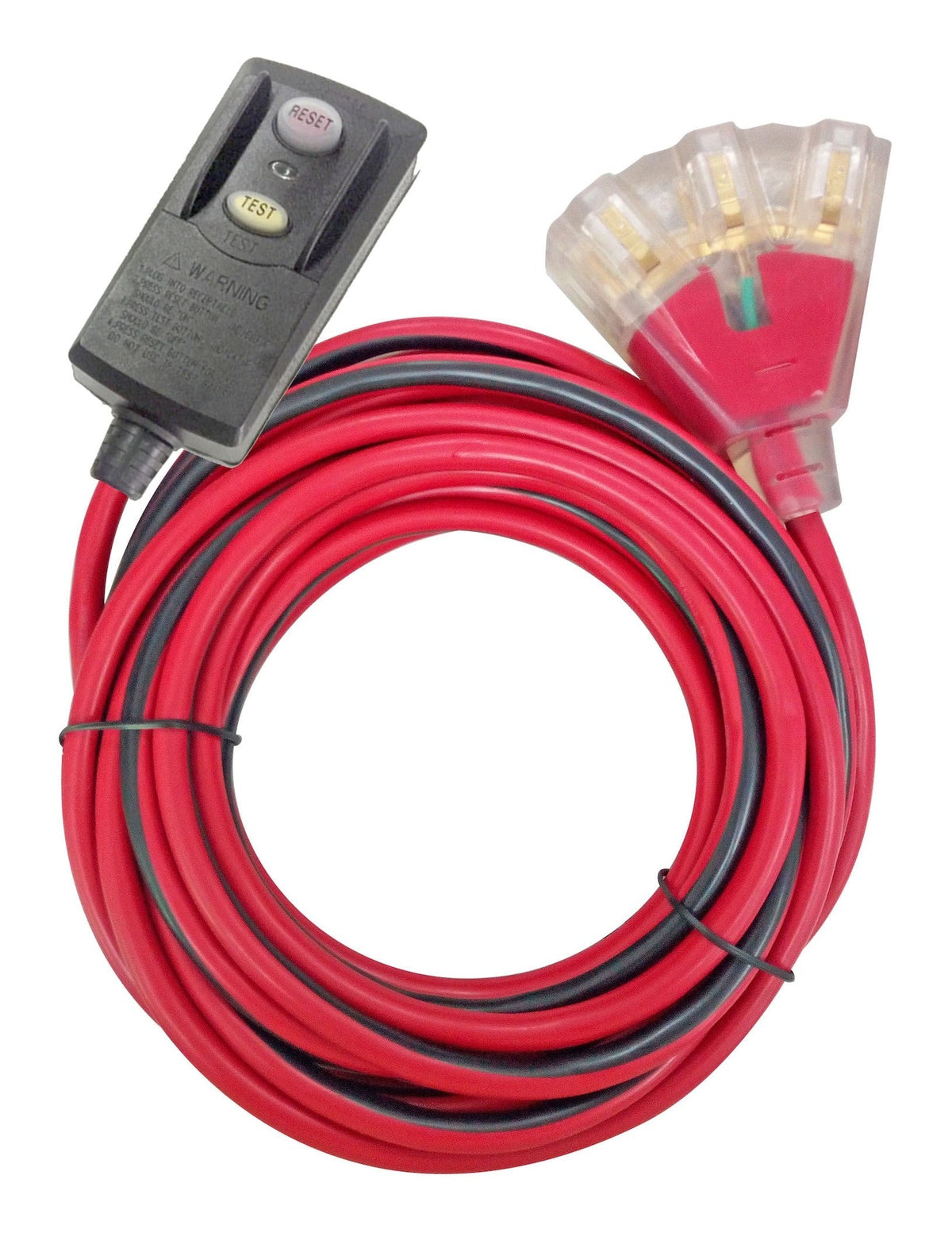 6-ft 14/3 Outdoor GFCI Extension Cord with 3 Grounded Outlets, Lighted End, Block/Red