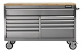 Butcher Block Top Rolling Tool Storage Cabinet with 10 Drawers, Stainless Steel, 56-in