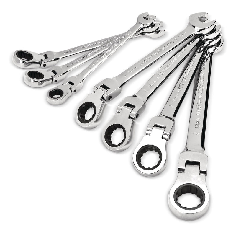Flexhead Ratcheting Wrench Set, Alloy Steel, Metric, 7-pc Q8671