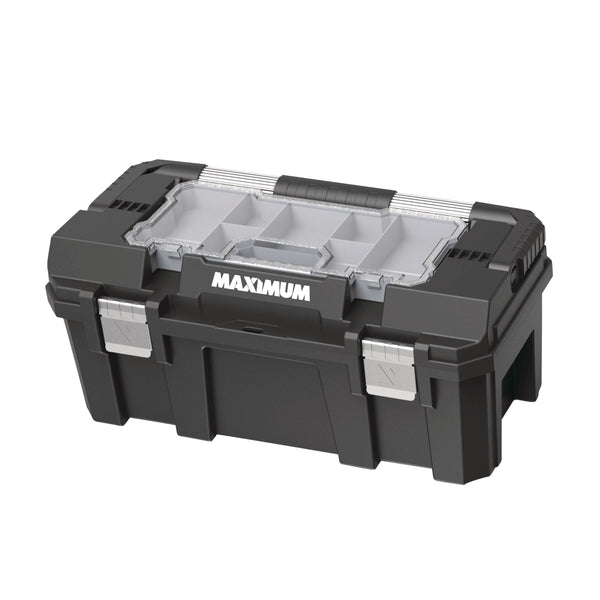Heavy-Duty Plastic Tool Box with Removable Tray & Organizer, 22-in, Black M8871