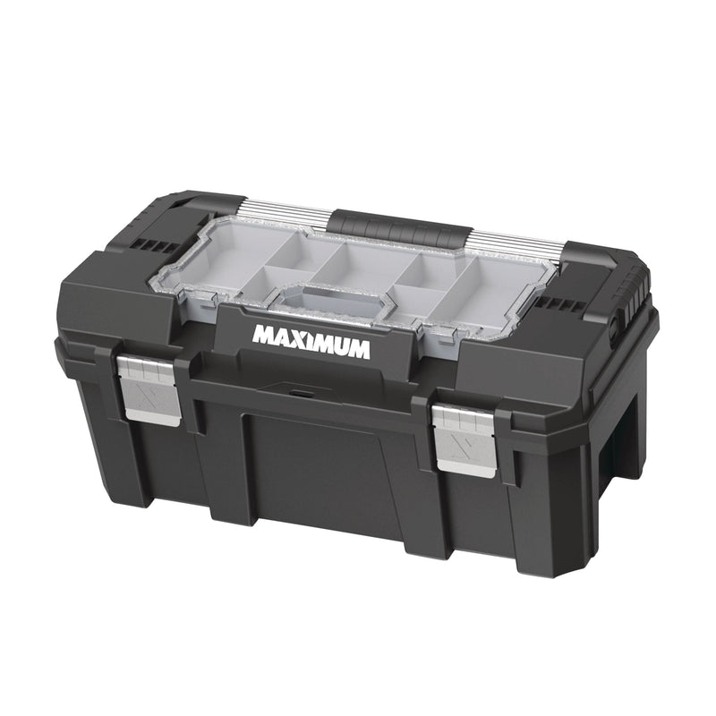 Heavy-Duty Plastic Tool Box with Removable Tray & Organizer, 22-in, Black M8871