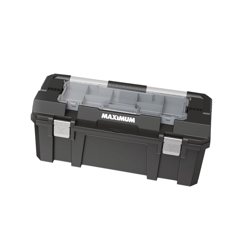 Heavy-Duty Plastic Tool Box with Removable Tray & Organizer, 26-in, Black B1894
