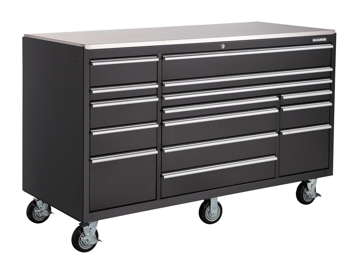 Rolling Tools Storage Cabinet with 15 Drawers, Black, 72-in x 30-in