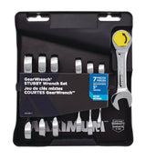 Stubby Ratcheting Wrench Set, Metric, Nickel-Chrome Plating, 7-pc