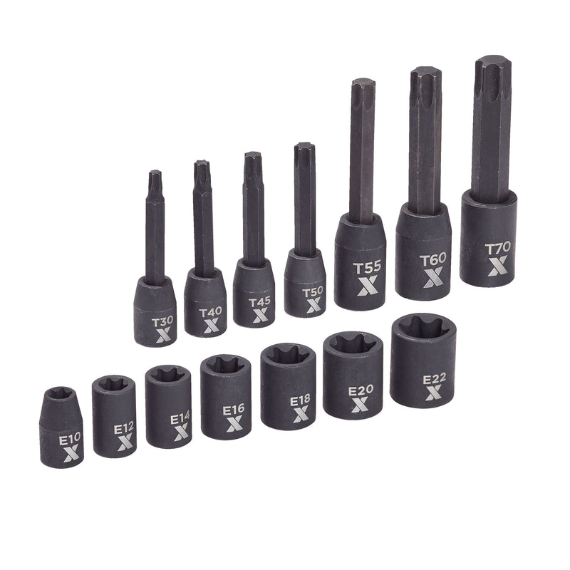 Star-drive & E-Star-drive Impact Bit Socket Set, 14-pc, SAE/Metric Y0740