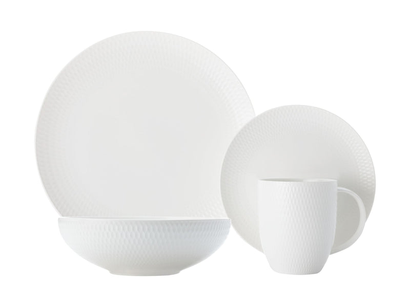 Round Diamond Porcelain Dinnerware Set, Serves 4, 16-pc, White D278