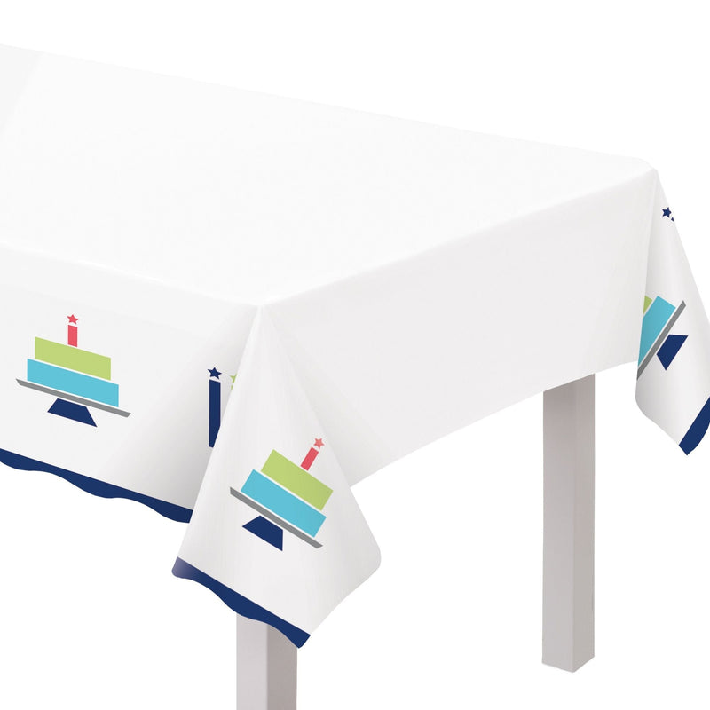 Modern Birthday Cake Reusable Plastic Table Cover, 54x102-in, For Indoor/Outdoor Use V1347