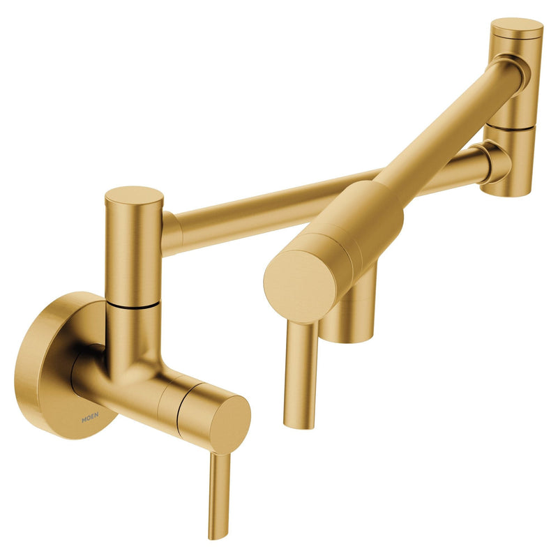Modern Single Handle Swing Arm Wall Mount Pot Filler Kitchen Faucet, Brushed Gold V7178