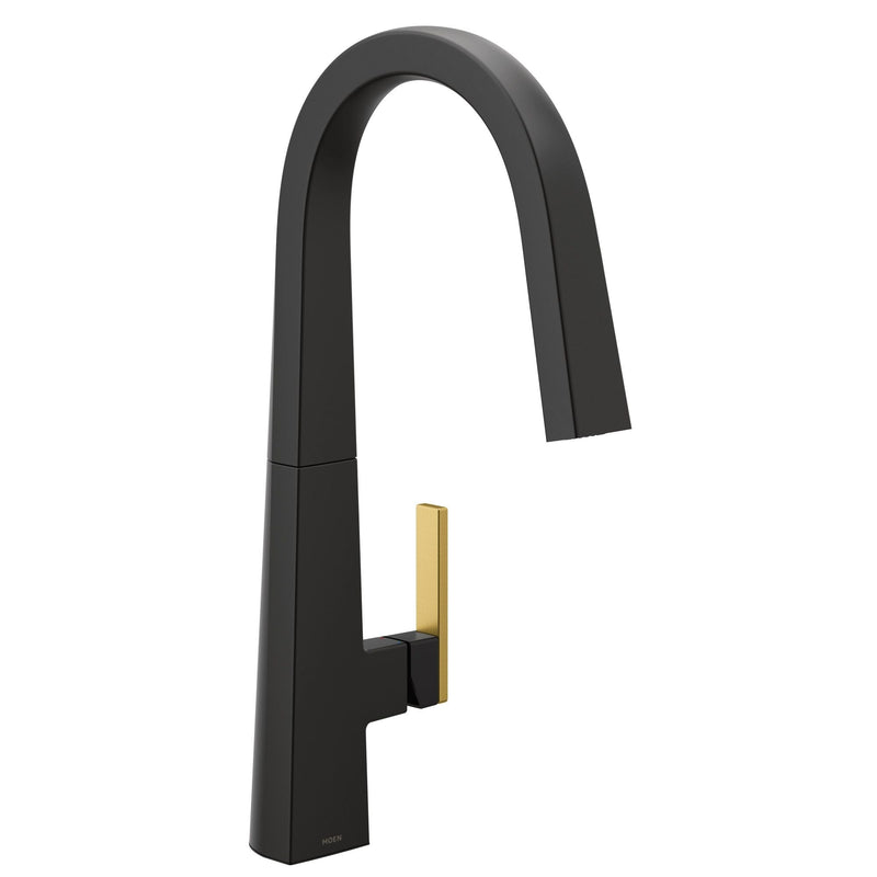 Nio Single Handle High Arc Pull Down Sprayer Kitchen Faucet with Power Clean, Matte Black J4084