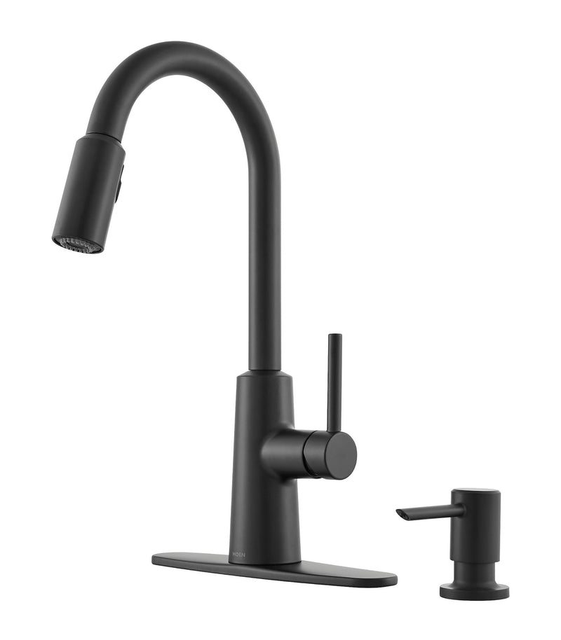 Nori Single Handle Pulldown Kitchen Faucet with Soap Dispenser, Matte Black R7810