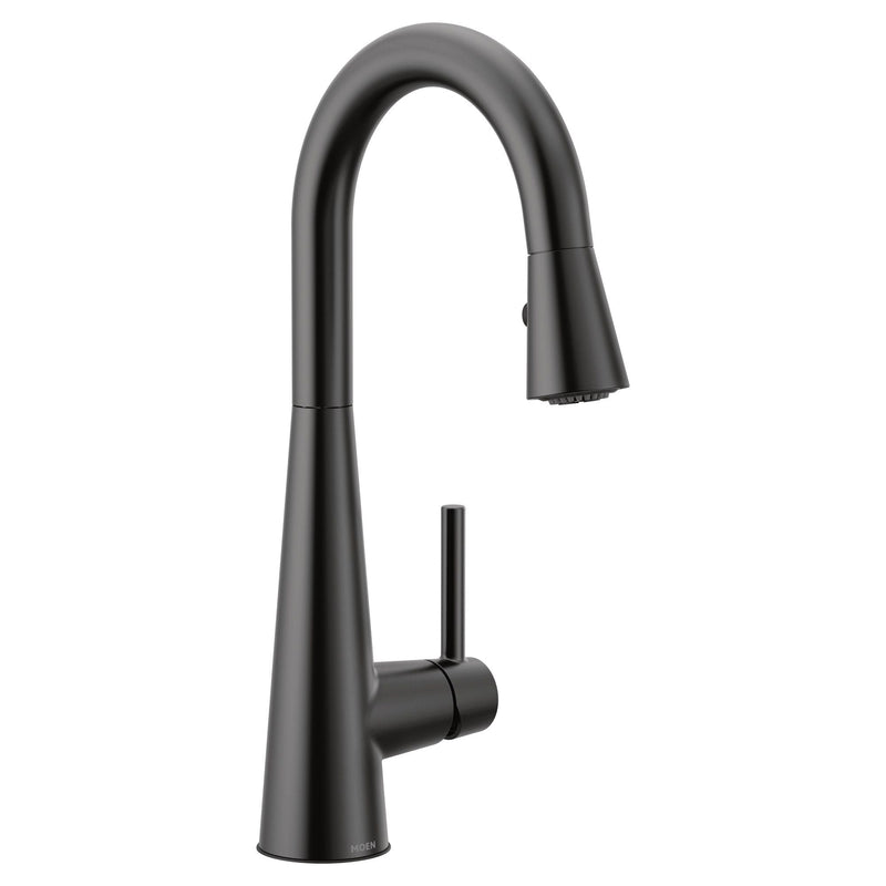 Sleek Single Handle High Arc Pull Down Kitchen Faucet, Matte Black V6908