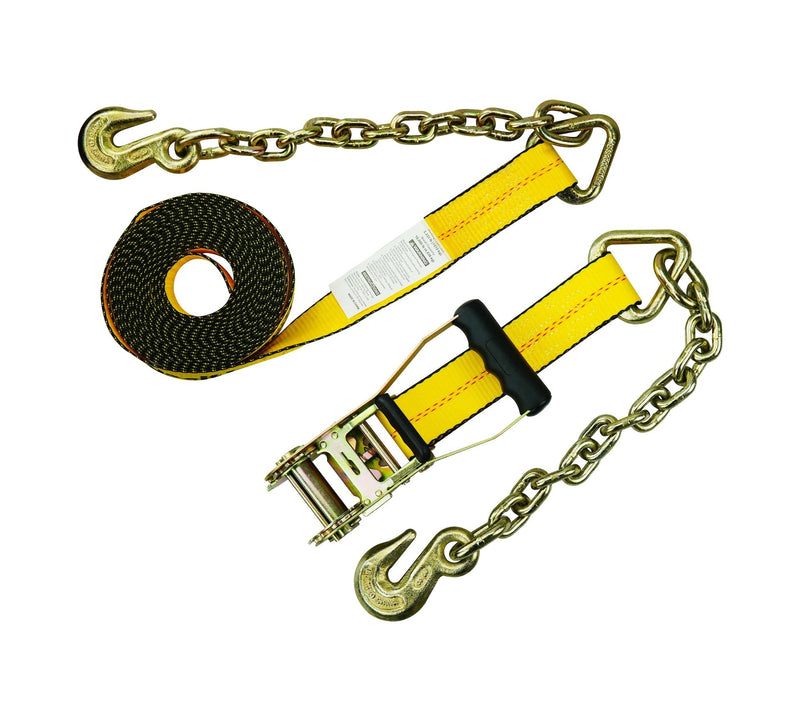 10,000-lb Commercial Ratchet Tie Down Strap, with 18-in Chain, 2-in x 27-ft D5816