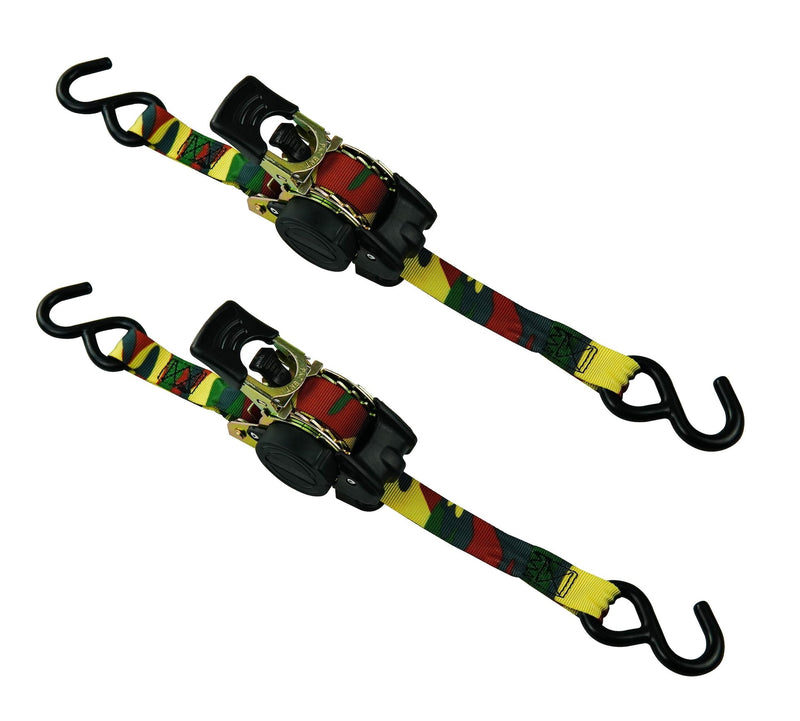 1,200-lb Retractable Camo Ratchet Tie Down Straps, 1-in x 10-ft, 2-pk D2486
