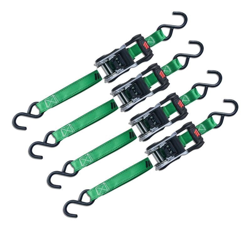 1,500-lb Ratchet Tie Down, with Padded D-Handle, 1-in x 14-ft, 4-pk, Green E6727