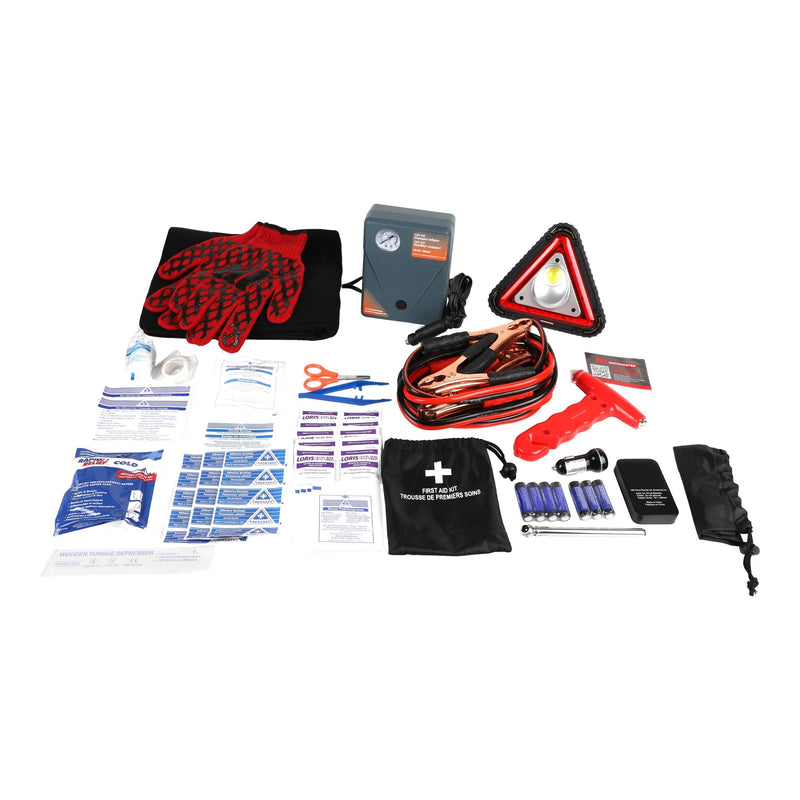 Executive Safety Kit with Booster Cables, Air Compressor & LED Flares T7135