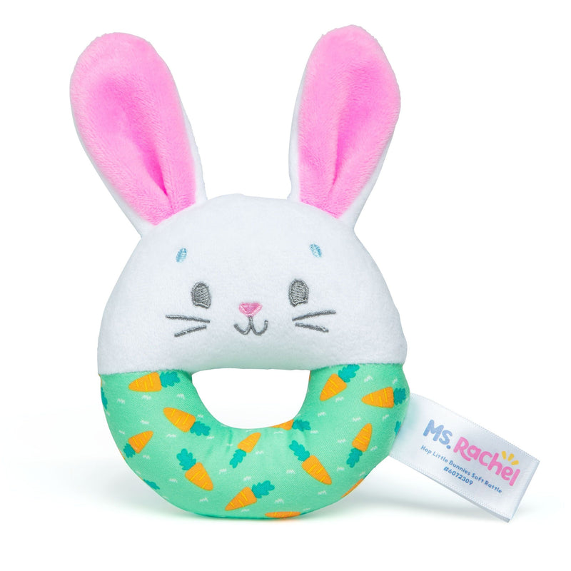 Hop Little Bunnies Soft Rattle Toy, Baby Teething Toys with Plush Bunny Cover, Toddler Toys G1272