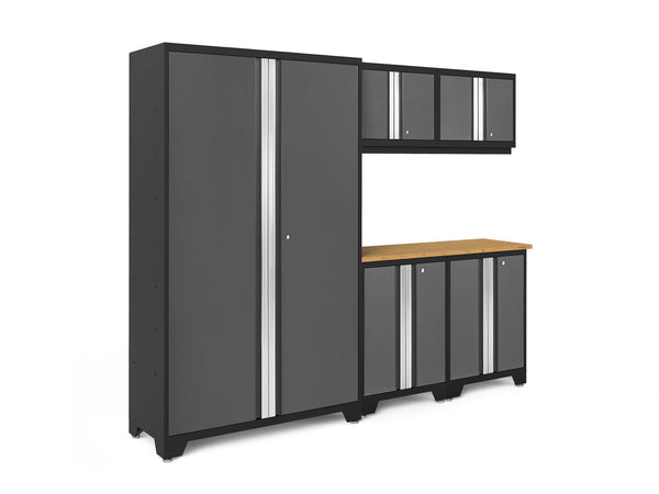 Bold 3.0 Series 24-Gauge Steel Garage Cabinetry Set with Bamboo Top, Partial Assembly, 96-in x 18-in x 72-in, 6-pc Q0021
