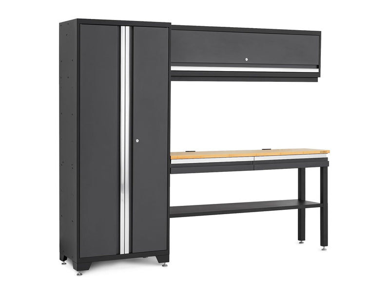 Bold 3.0 Series All-in-One Lockable Steel Garage Cabinetry Set with Bamboo Top, Grey, 90-in x 18-in x 72-in, 4-pc G2618