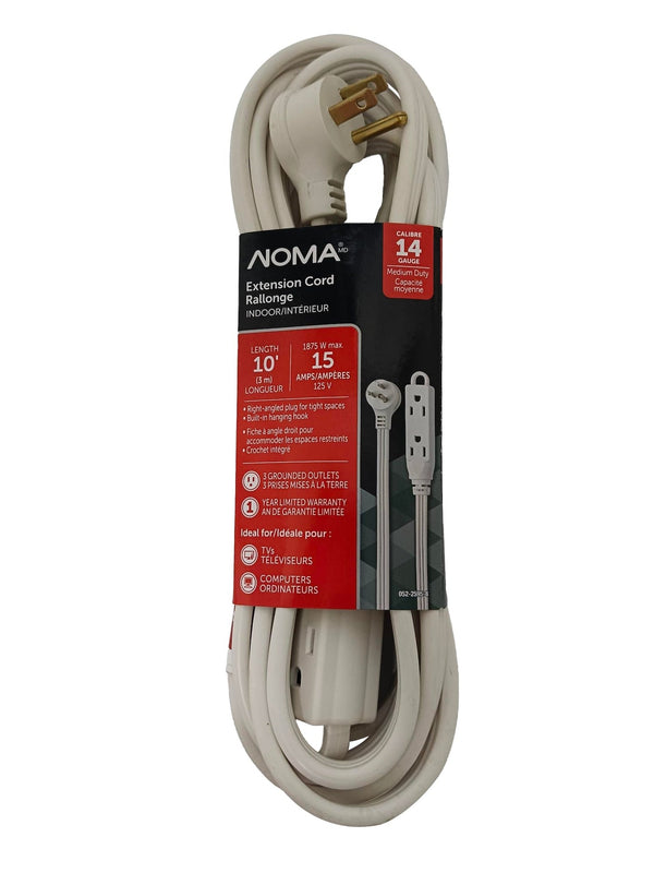 14/3 Indoor Extension Cord with Right Angle Plug, 3 Grounded Outlets, White A4605