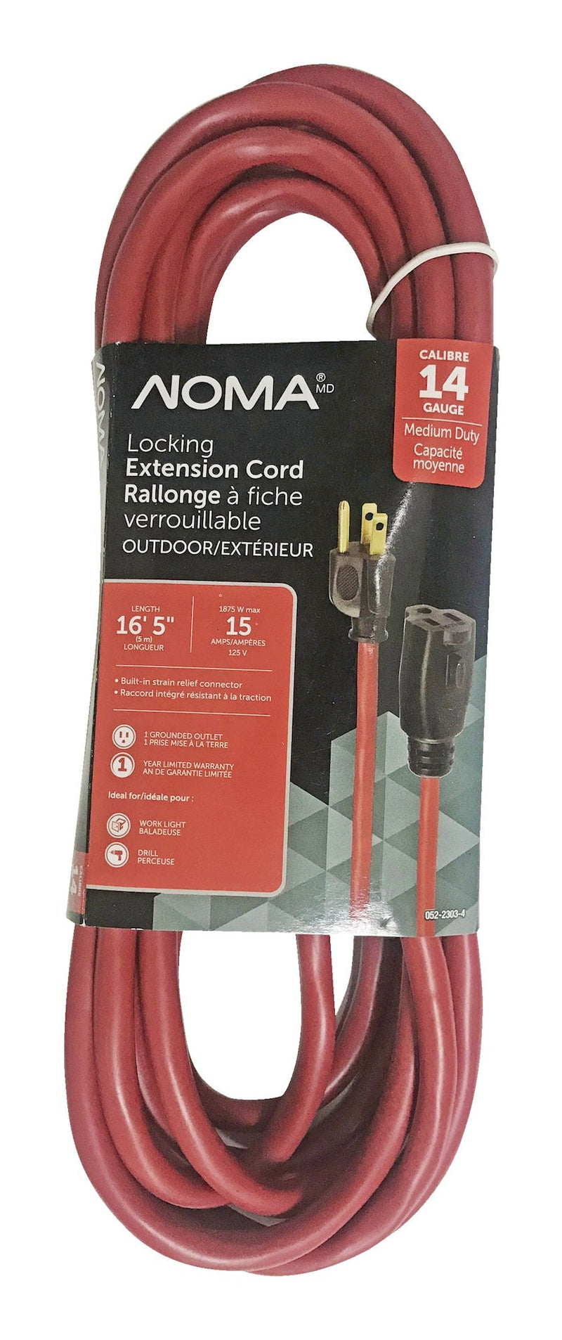16-ft 5-in 14/3 Outdoor Extension Cord with Grounded Outlet and Locking Connector, Red I3796
