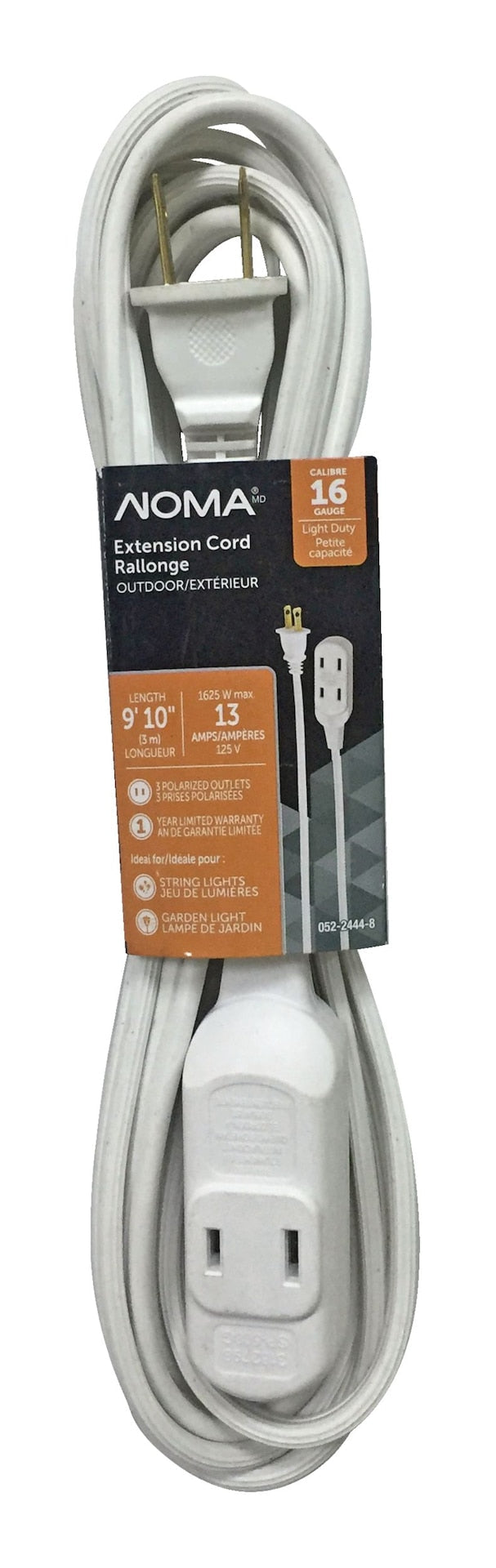 16/2 Outdoor Extension Cord with 3 Outlets, White E9781