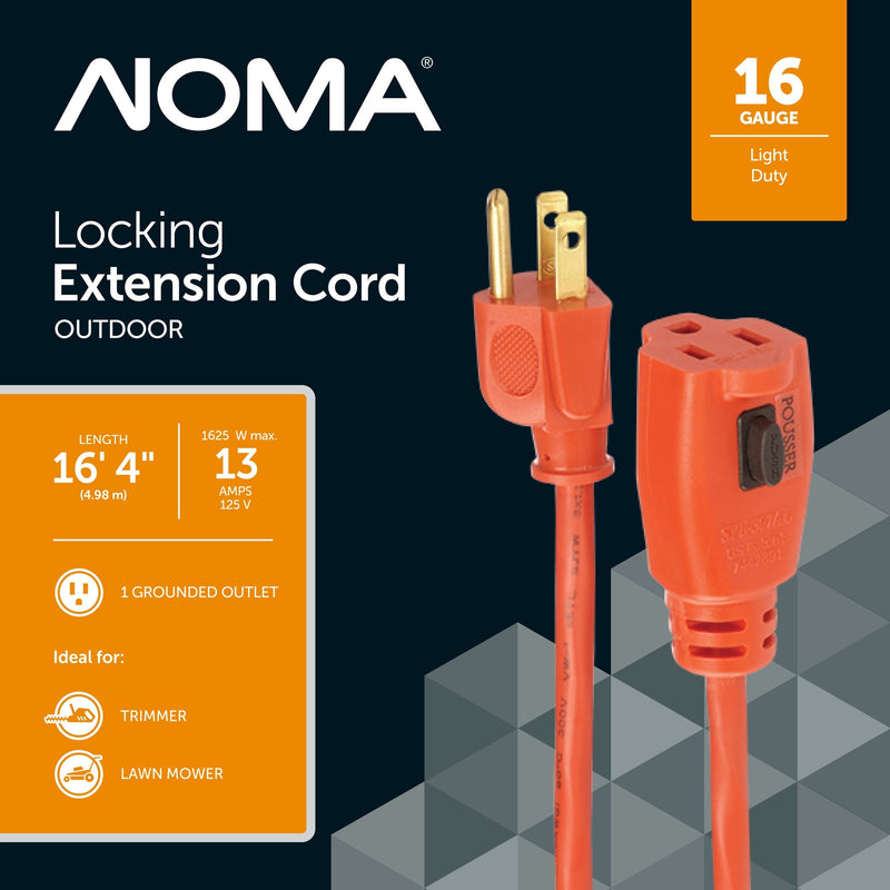 16/3 Outdoor Extension Cord with Grounded Outlet & Locking Connector, Orange Q7837