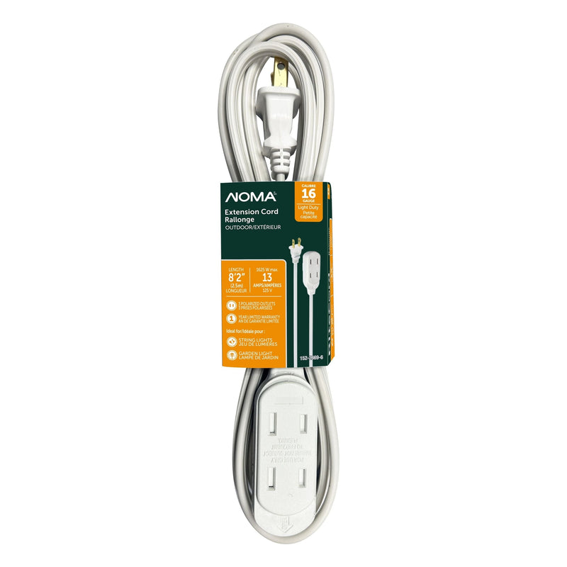 2.5-m 13A 3-Outlet Light-Duty 16-Gauge White Outdoor Extension Cord W8620