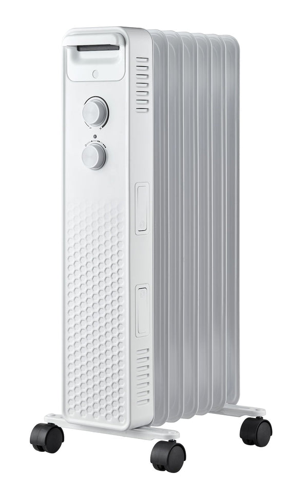 3-Setting Mechanical Oil Filled Heater with Adjustable Thermostat, Castors & Handle, 1500W, White J9093