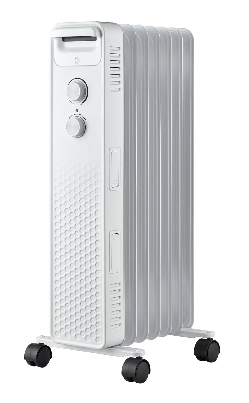 3-Setting Mechanical Oil Filled Heater with Adjustable Thermostat, Castors & Handle, 1500W, White J9093