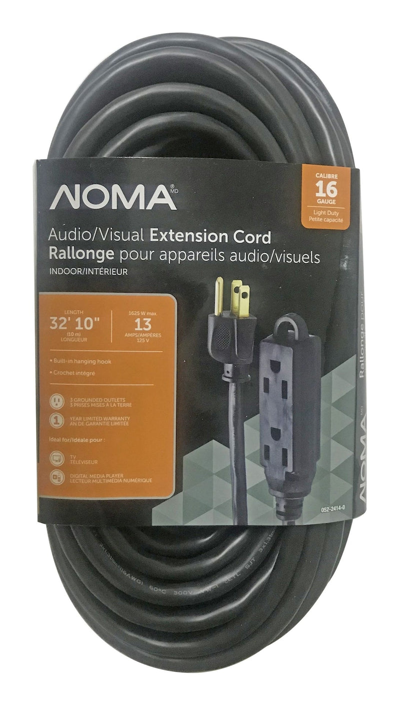 32-ft 10-in 16/3 Light Duty Extension Cord with 3 Grounded Outlets. Audio / Visual, Black E8679