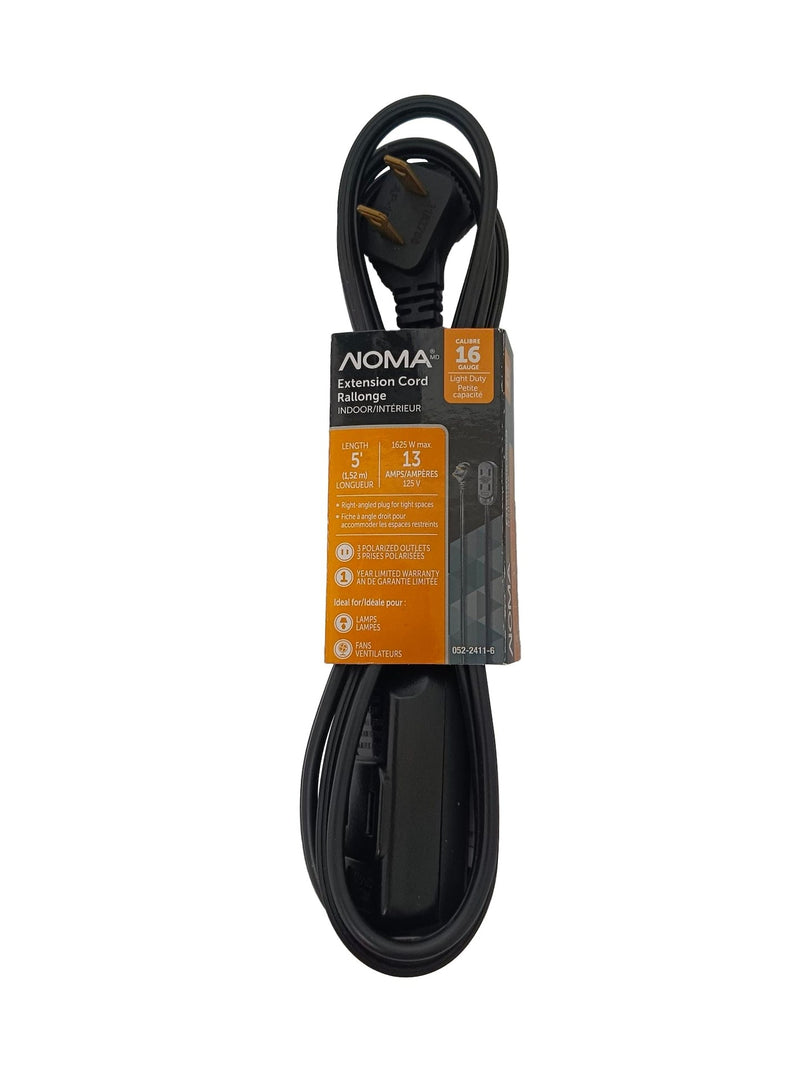 5' 16/2 Light Duty Extension Cord with 3 Outlets, Black E6389